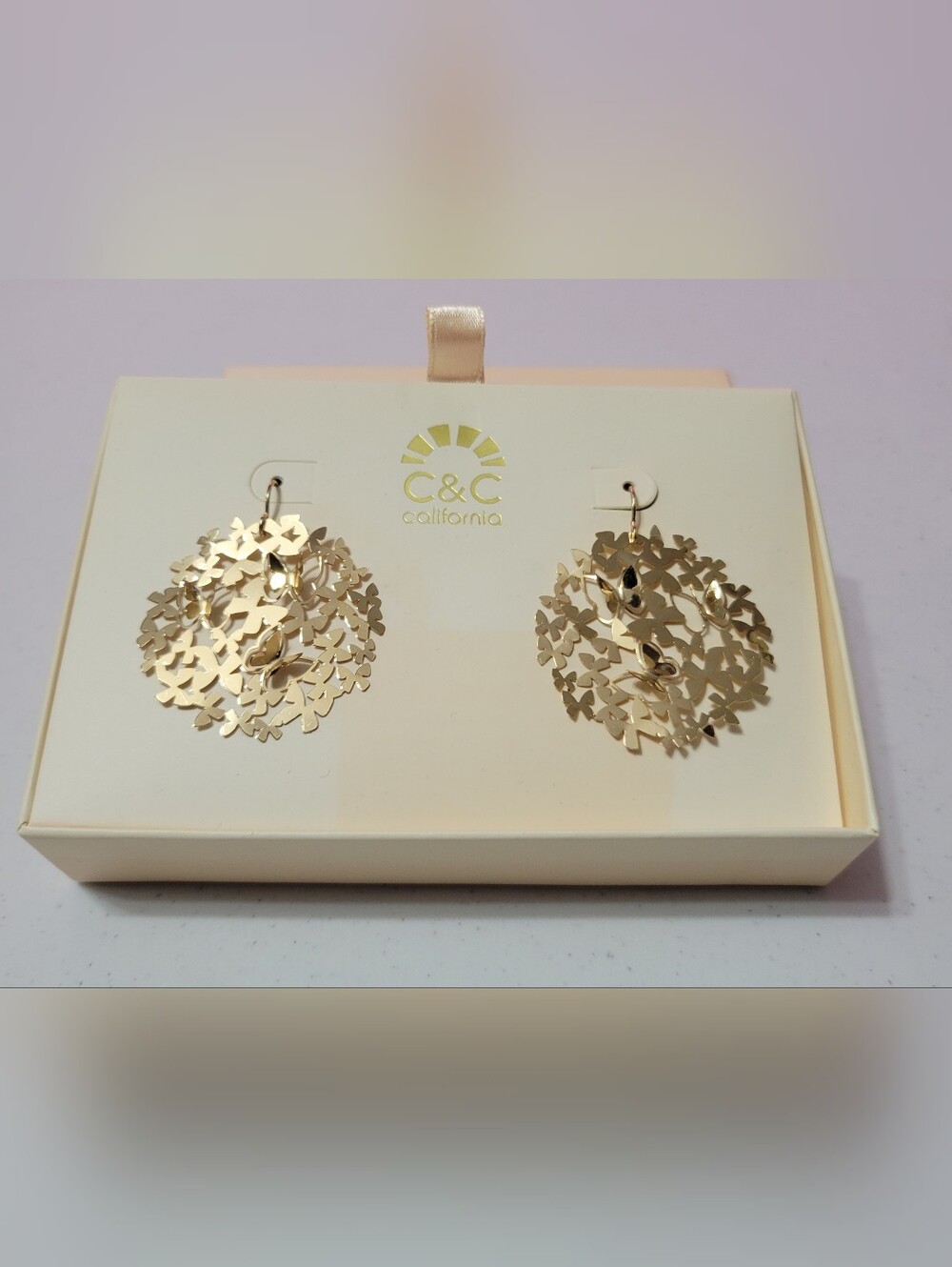 C&C California Gold Butterfly Statement Earrings , New .